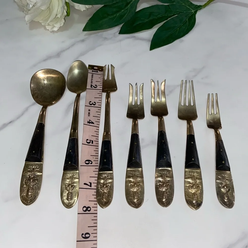 Siam Thailand Mid Century Brass & Wood Mix Flatware